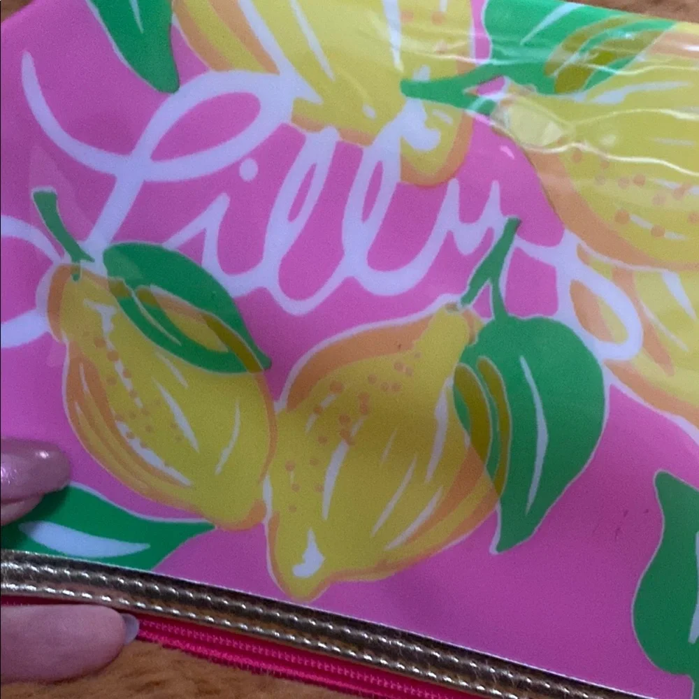 Lilly Pulitzer for Estée Lauder, Pink Lemon Print Cosmetic Bag